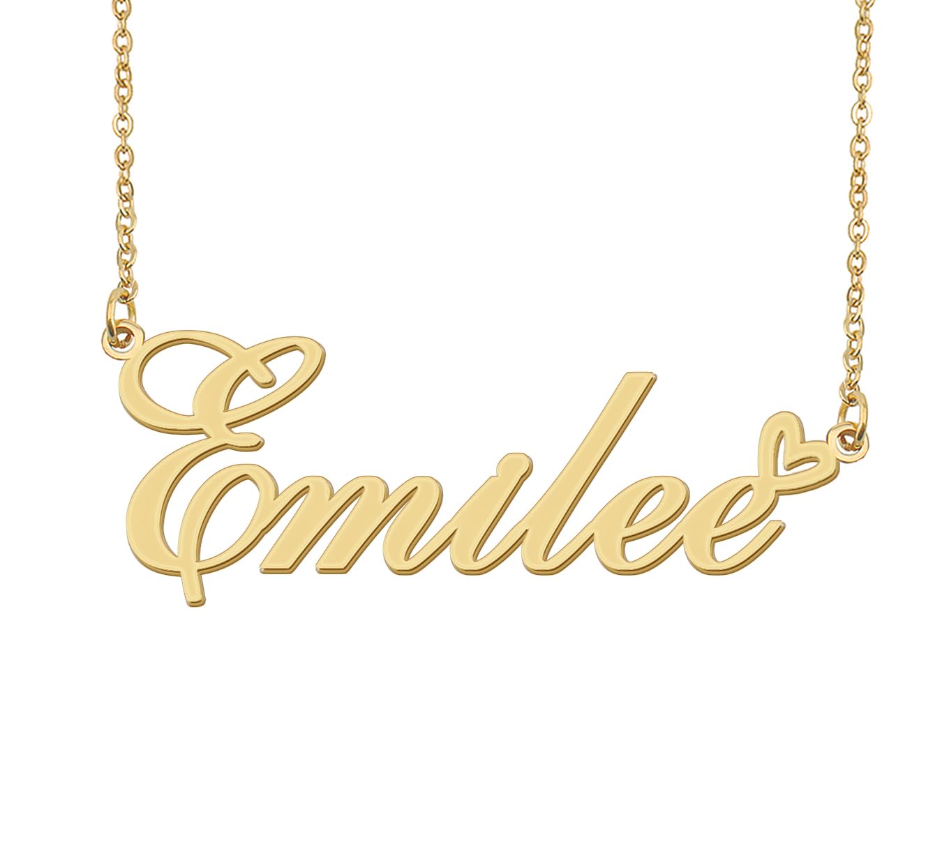 Aoloshow Emilee Name Necklace Heart Charm Pendant 18k Gold Plated Stainless Steel Jewelry for Womens Graduation