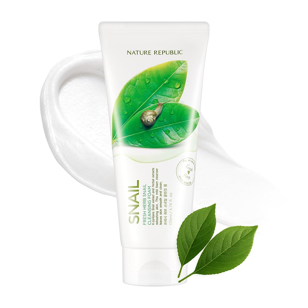 Nature Republic Fresh Herb snail cleansing foam Hydration & Moisturizing daily Makeup Remover, Nighttime Foaming Pore Cleansing 