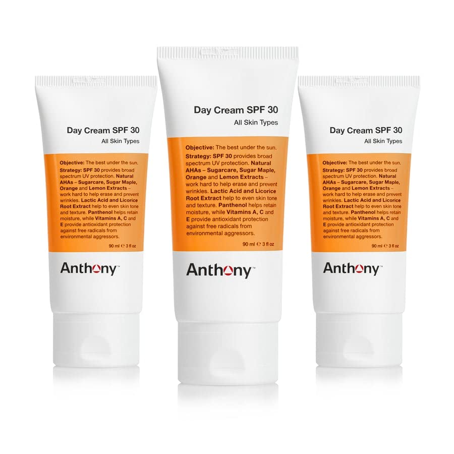 Anthony Day Cream Spf 30, 3 Fl Oz, Contains Squalane, Glycerin, Soy And Vitamin E, Hydrates, Nourishes, And Sunscreen Provides B