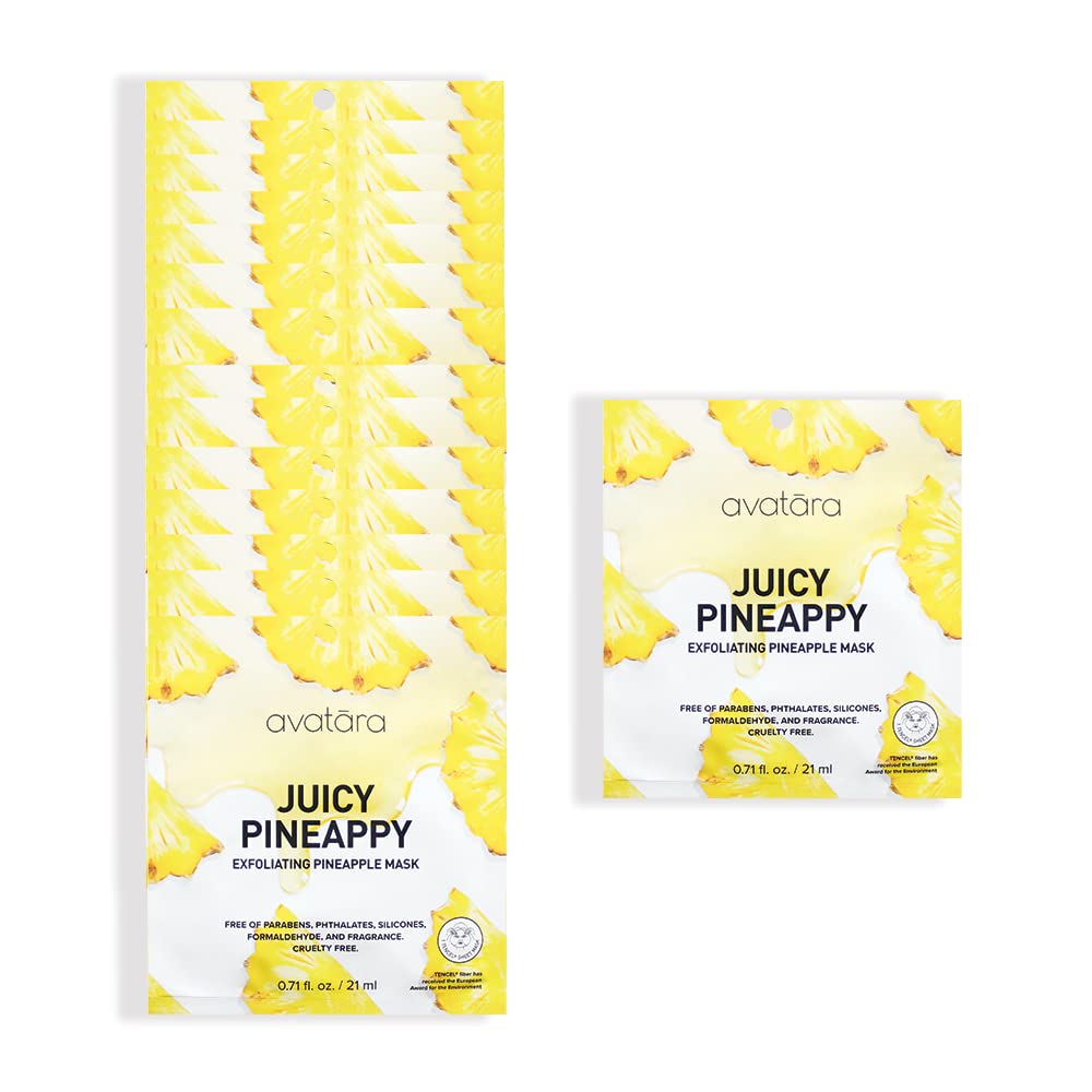 Avatara Juicy Pineappy Exfoliating Facial Mask 15 Sheets, Beauty And Skincare Sheet Masks, Pineapple Extracts And Clean Ingredie