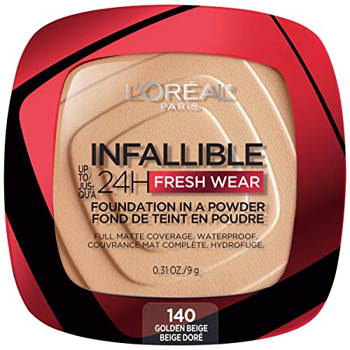 LOreal Paris Makeup Infallible Fresh Wear Foundation in a Powder, Up to 24H Wear, Waterproof, Golden Beige, 0.31 oz.