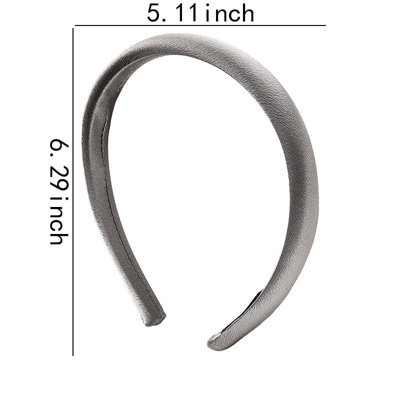 Silver Padded Headband Hairband Thin Satin Headbands for Womens Hair Silky Satin Hairband Headwear Headdress No Crease Padded He