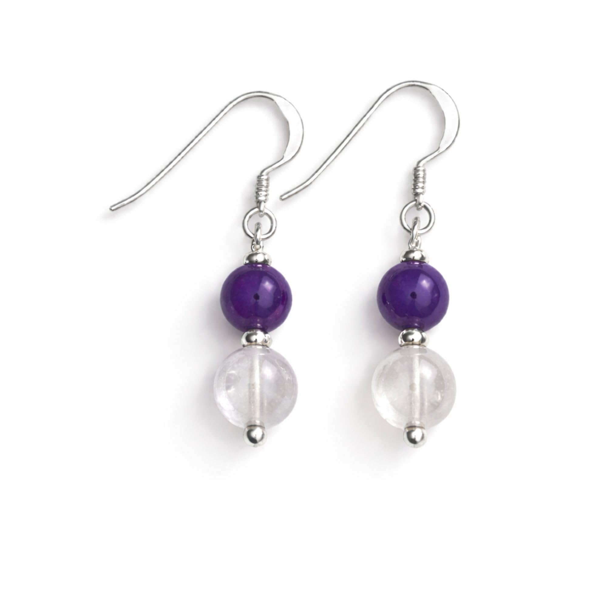 Two Bead Drop Gemstone Look Earrings For Women  Peace & Glow Design  Purple & Clear Stone Style Fashion Jewelry