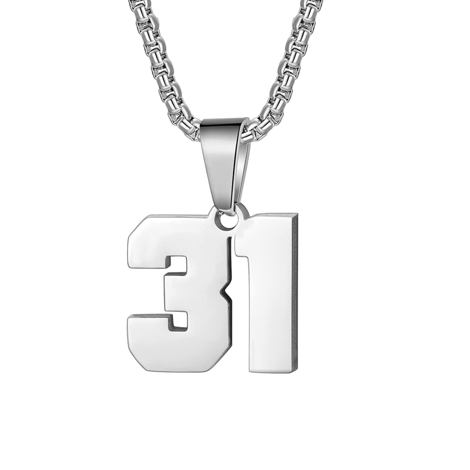 Number Necklaces Personalized Necklaces Silver Initial Number Pendant Stainless Steel Chain Movement Necklaces for Men Women (31
