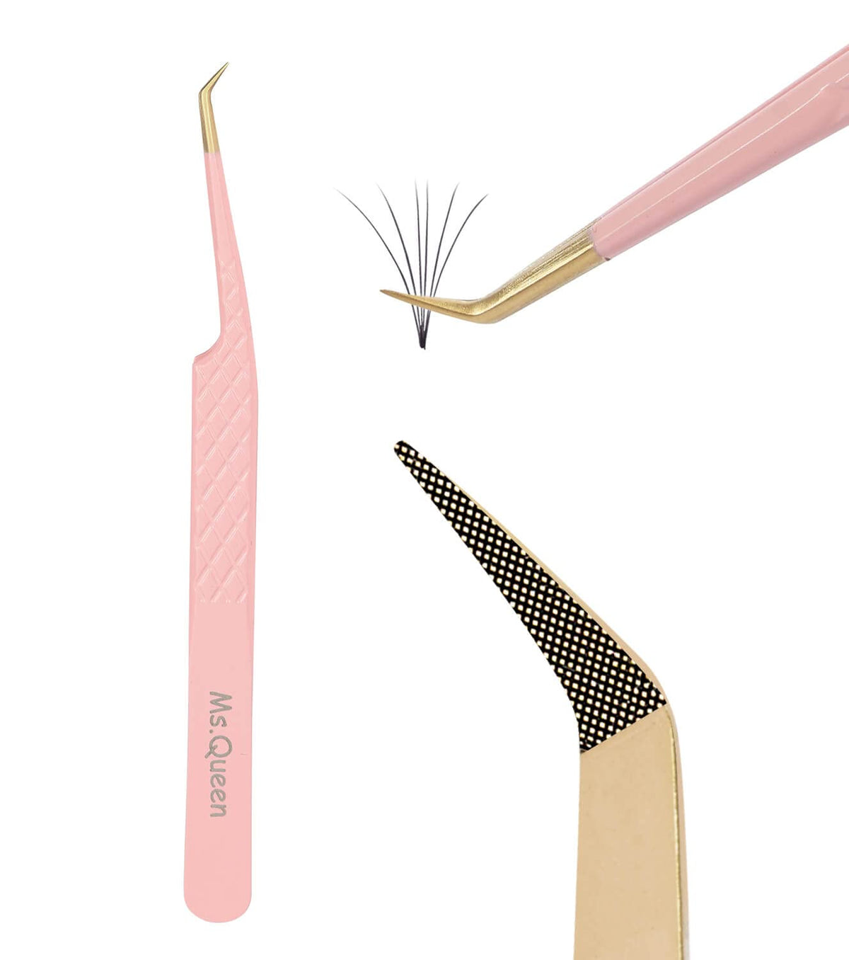 Ms.Queen Tweezers for Lash Extensions,Precision 45 Degree Lash Tweezers for Volume Classic Lashes Premade Fans