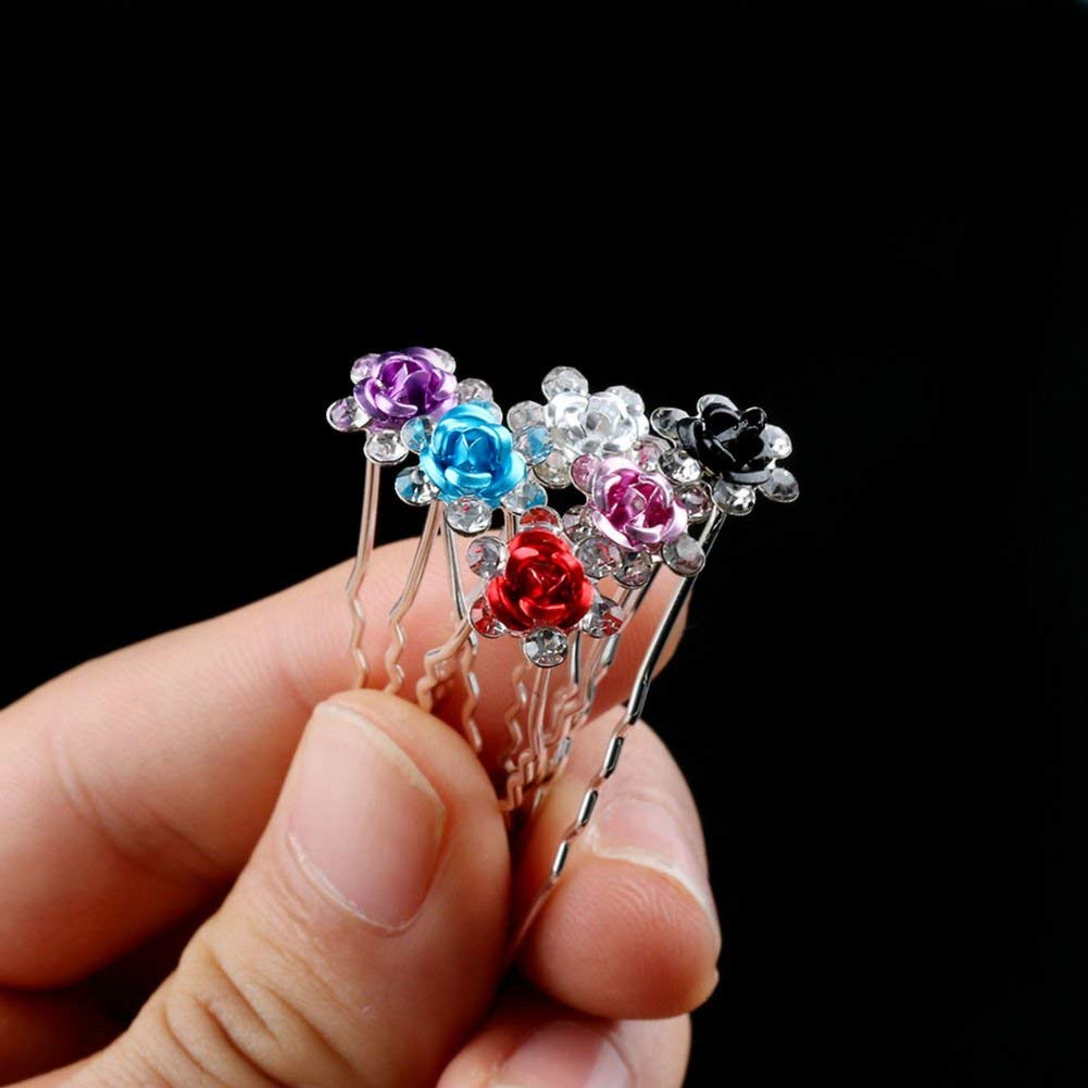 AKOAK 20 Pcs/Lot Women Wedding Bridal Clear Crystal Rhinestone Rose Flower Hair Pin Clips Hair Accessories Jewelry Barrettes Hea