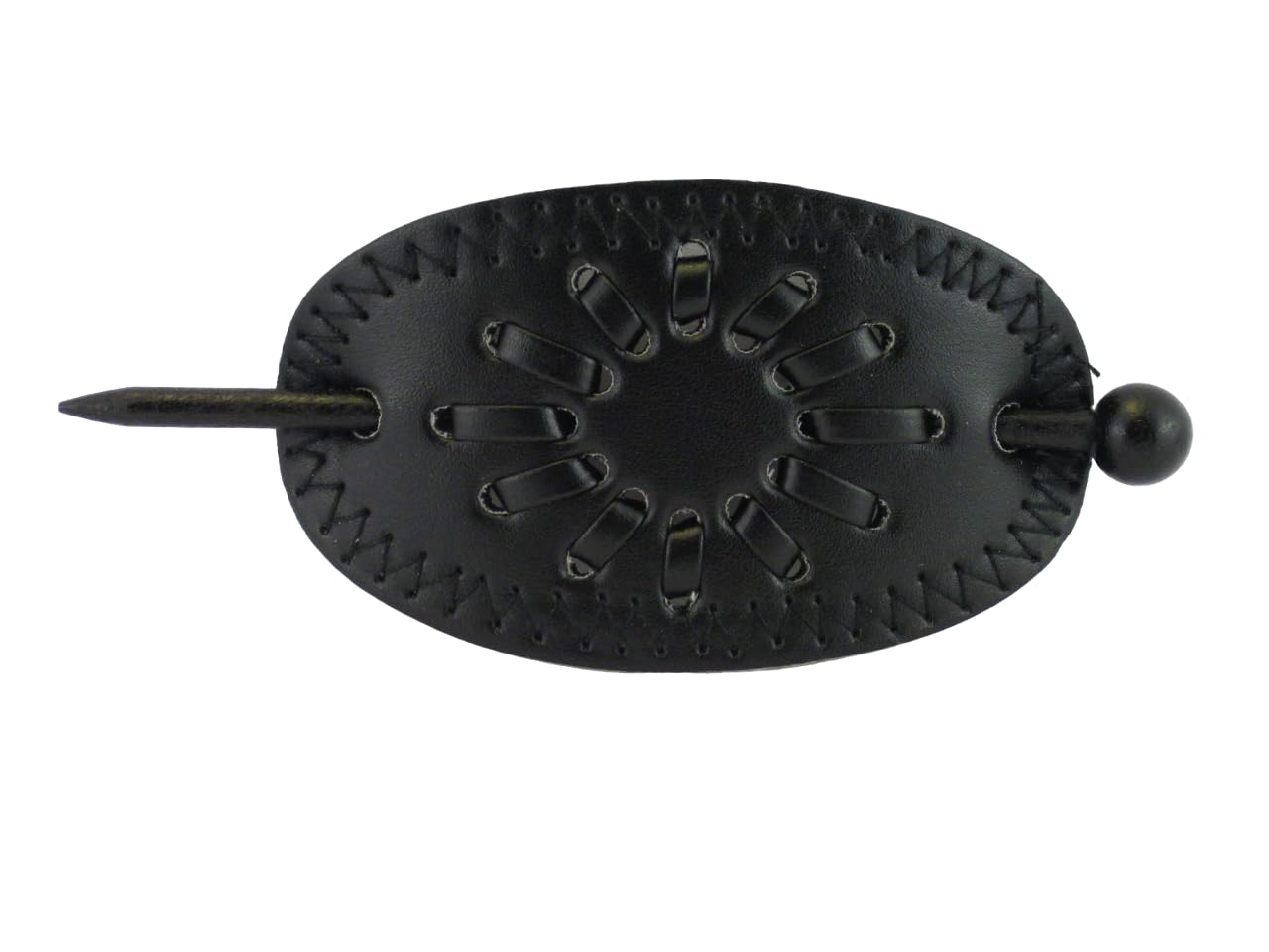 Leather With Wood Slide Stick Oval Hair Pin Barrette,female (Black)