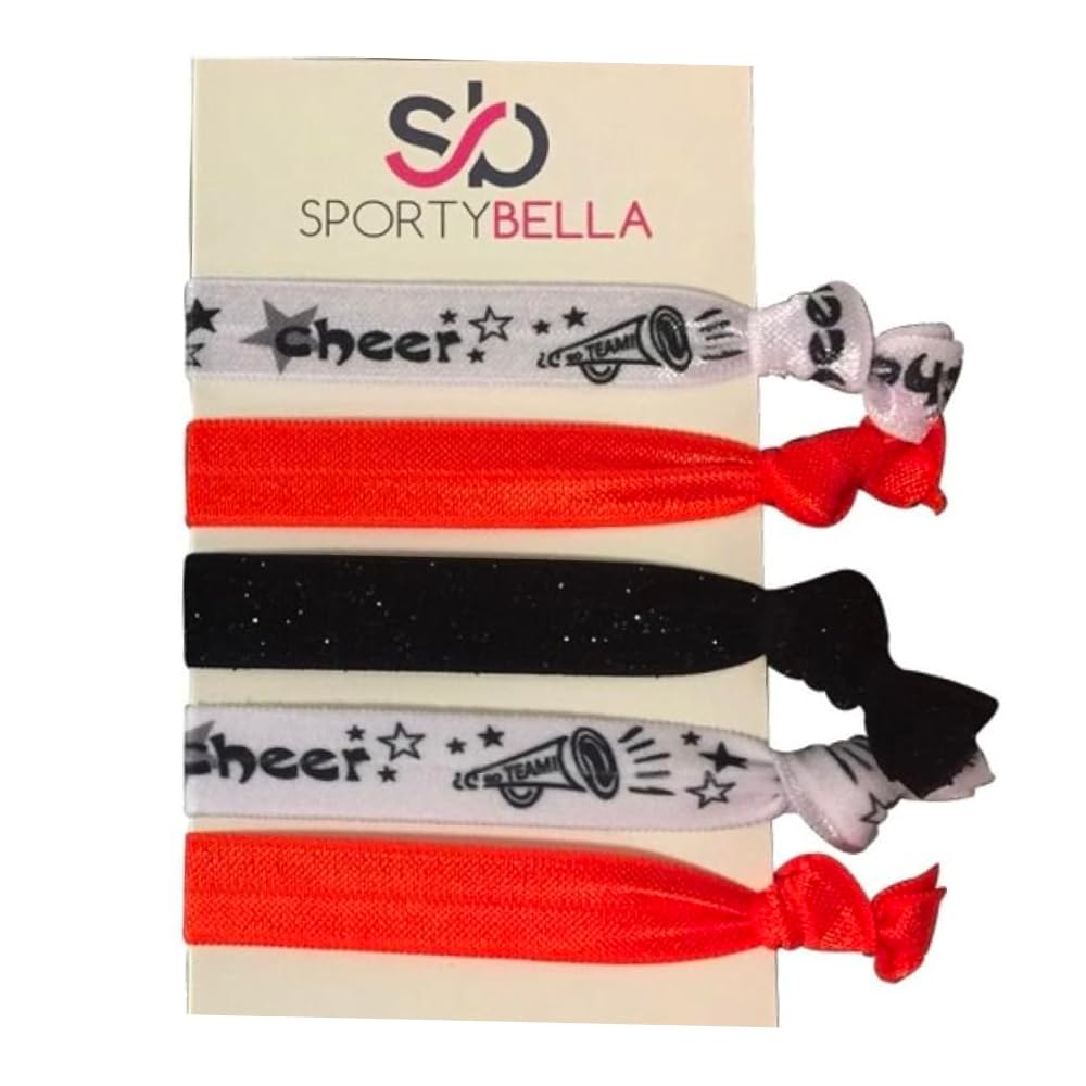 Sportybella Cheer Hair Ties (Orange)- Hair Accessories, Women, Teens & Kids. No Crease, No Tug Elastic Hair Ties Set. Ponytail H