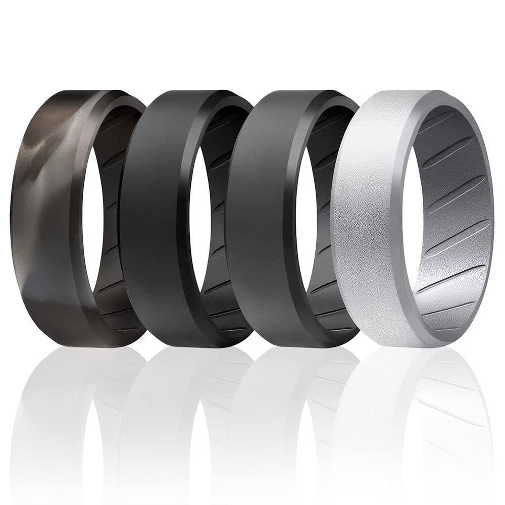 Silicone Wedding Br 8Mm Edge Ring - Orange-Black By Roq For Men - 16 Mm Ring
