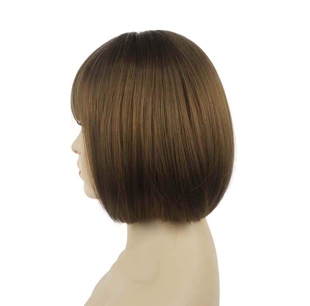 Lydell 8'' Straight Short Bob Hair Flat Bangs Cute Central Dot Skin Top Heat Resistant Synthetic Wigs (Light Reddish Golden Brow