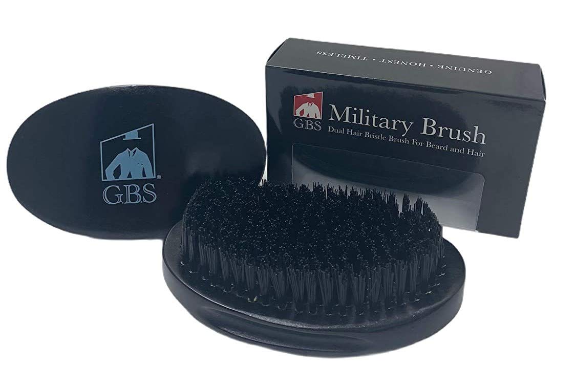 G.B.S Dual Hair Bristle Brush for Beard and Hair HiGloss Block Wood Handle Curved Vegan Bristles