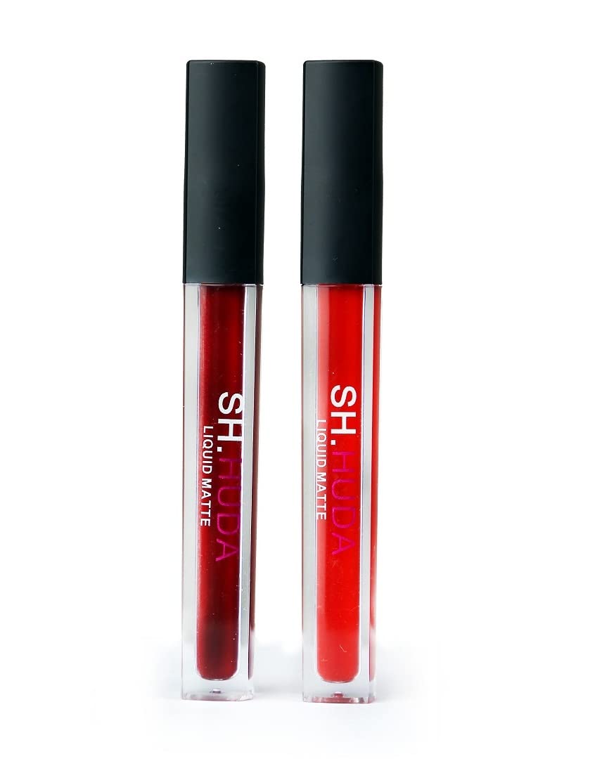 Sh.Huda Professional Makeup Beauty Soft Matte Lipsticks Combo Set Of 2 Lightweight All Day Stay Liquid Lipstick  Pure Red & Mar