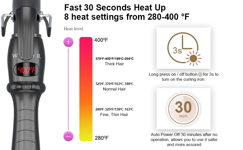 Professional 1-1/2'' Tapered Curling Wand With Short Clamp, Ceramic Curling Iron For Long Lasting Curls Or Waves, Hair Curling I