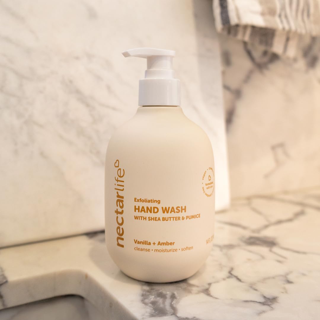Nectar Life Hand Wash 14Oz, Exfoliating And Moisturizing Hand Soap With Volcanic Pumice, Jojoba Oil & Shea Butter (Vanilla Amber