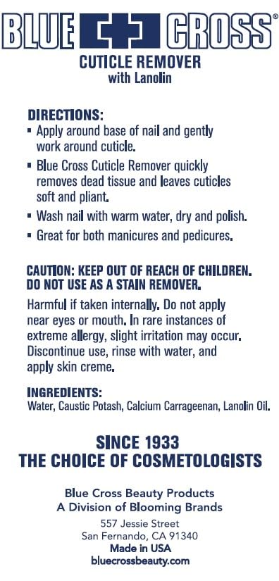 Blue Cross Professional Nail Care, Hydrating, Moisturizing, Strengthening Liquid Cuticle Remover + Softener With Lanolin For Bri