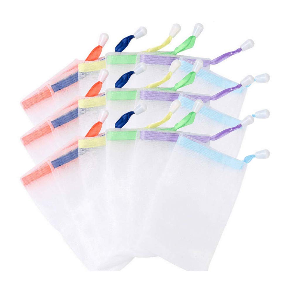 Invoda 20 Pcs Soap Net Bag Double Layer Drawstring Soap Mesh Soft Bath Soap Net For Facial Body Exfoliation Cleaning Tool (Rando