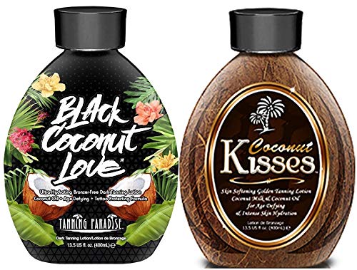 Ed Hardy Coconut Kisses Golden Tanning Lotion, 13.5 oz | BEST SELLERS | Tanning Paradise Black Coconut Love Tanning Lotion | Coc