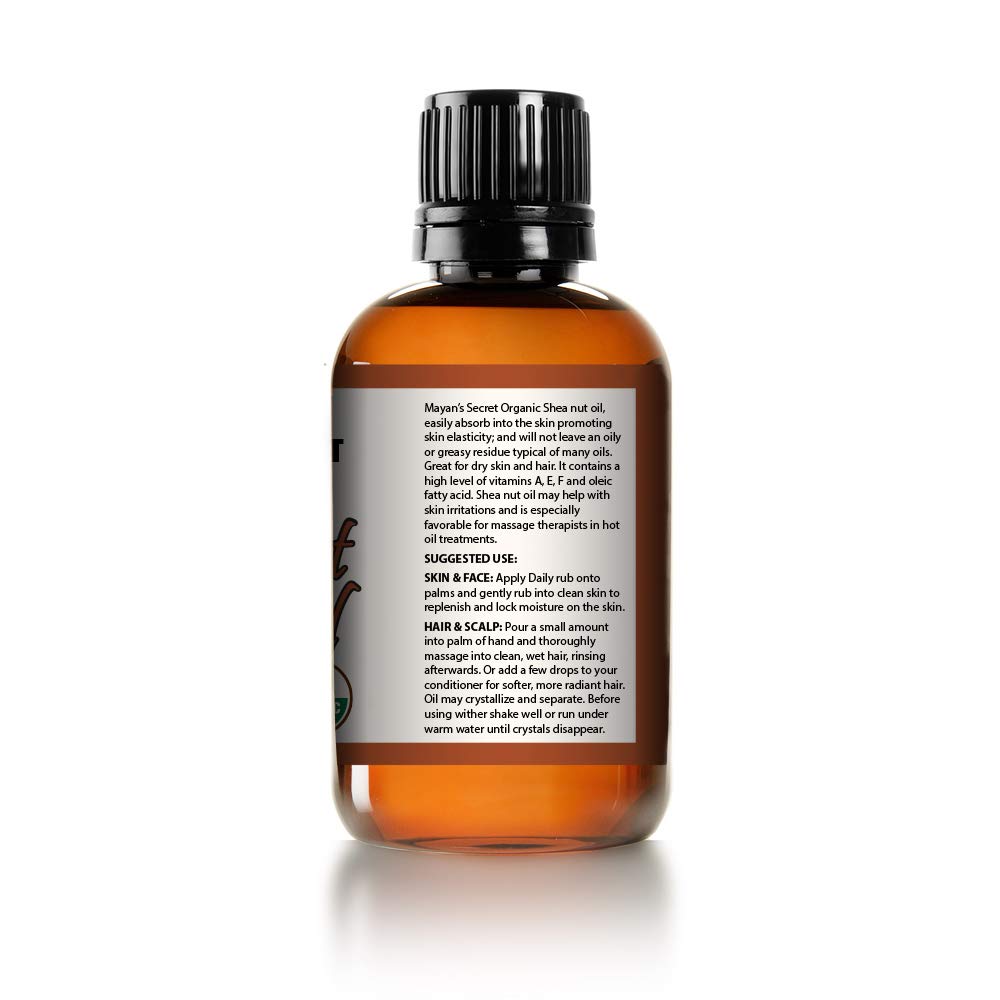 Mayan's Secret Shea Nut Oil USDA Certified Organic Natual Undiluted Cold Pressed for Skin Hair Lips and Nails
