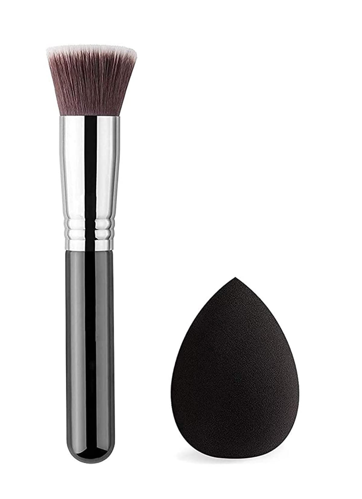 Makeup Foundation Blend Blush Brush With Sponge Puff Combo Pack Of 2