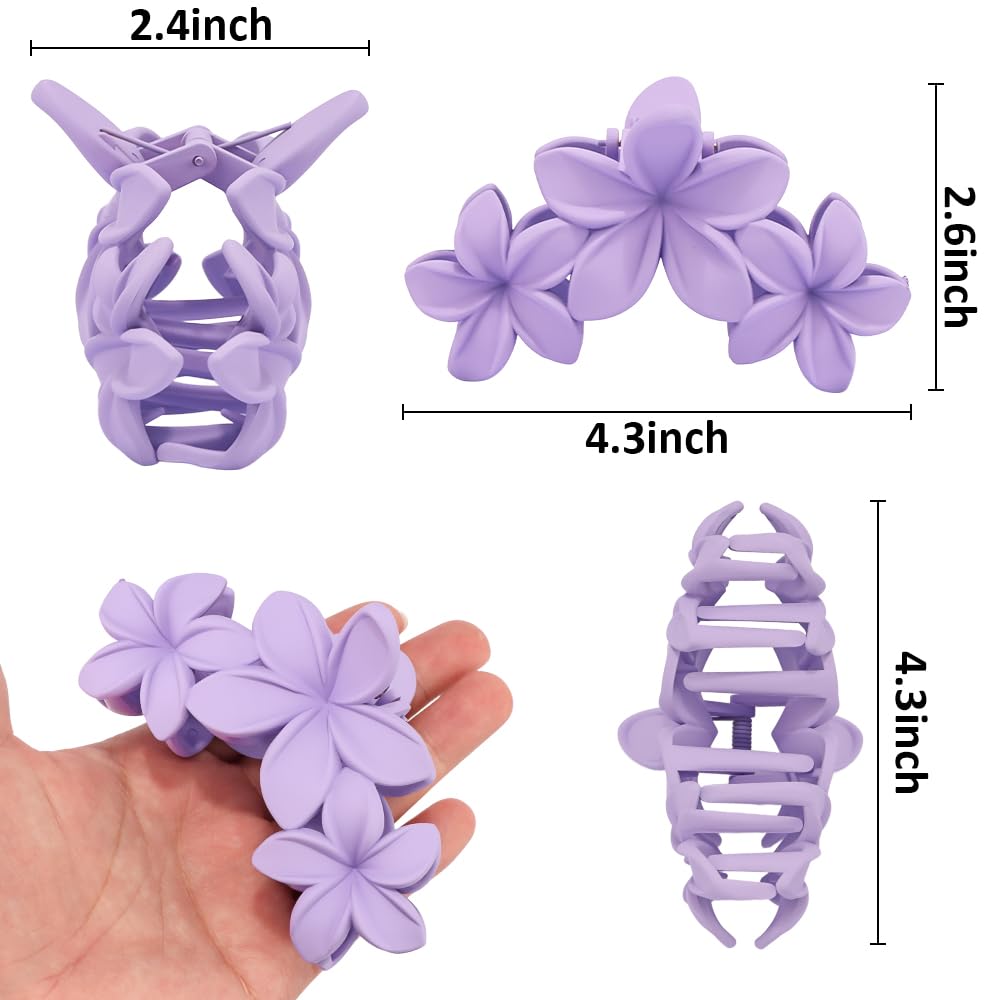 Ahoney 6PCS Flower Hair Clips for Women Strong Hold Nonslip, Big Flower Claw Clip for Thick Hair, Hawaiian Hibiscus Cute Hair Cl