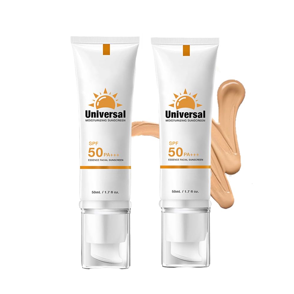 Tinted Sunscreen For Face SPF 50, 2 PCS Universal Protector Solar 50 Moisturizer, Hydrating Sun Essence Face Sunscreen, UV Defen