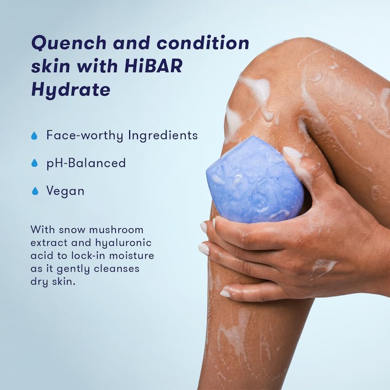 HIBAR - Hydrate Solid Body Wash Bar - Moisturize & Quench - Snow mushroom and hyaluronic acid - Daily Use & Sensitive Skin - Pla