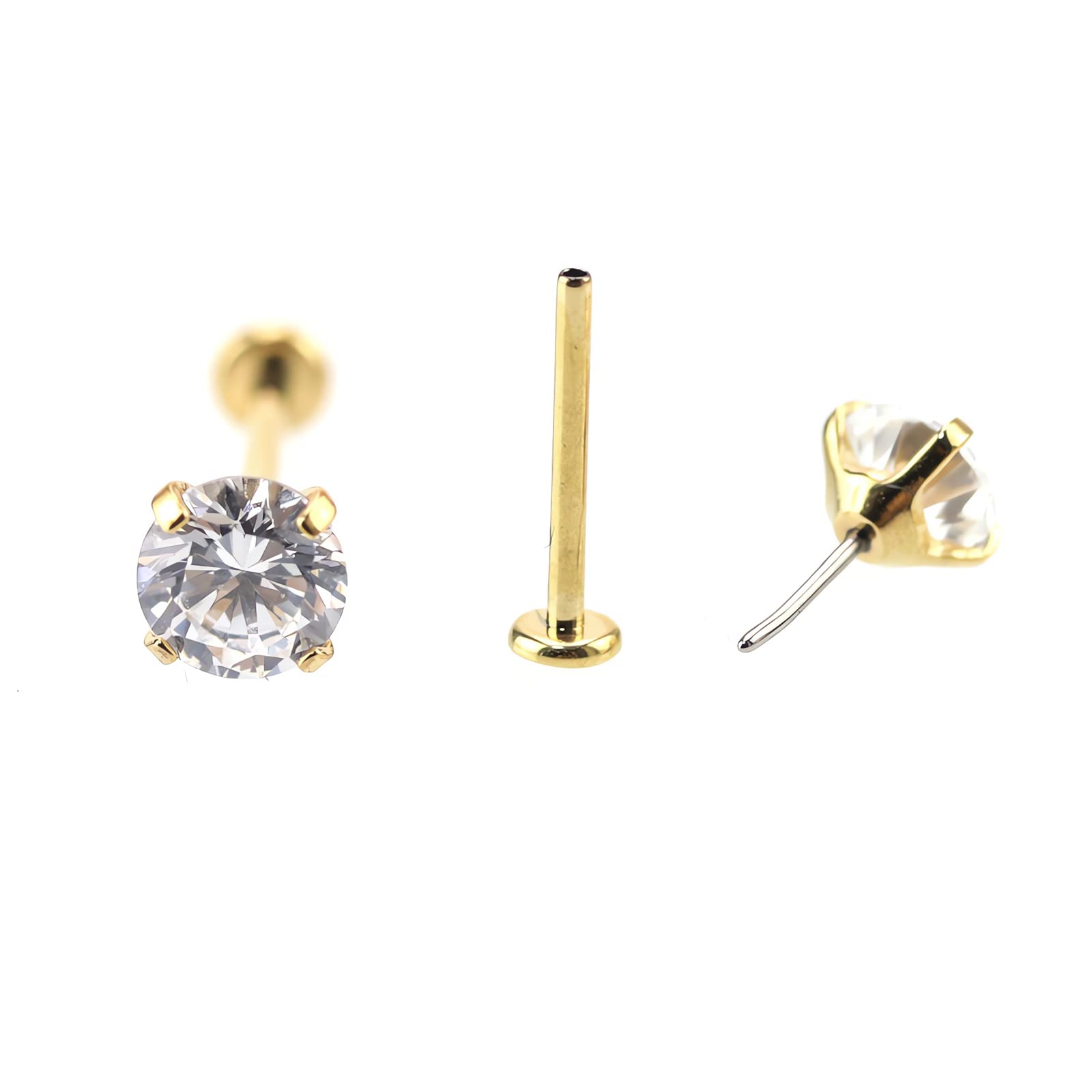 NewkeepsR 2PCS-0.8mm(20g) Titanium Gold Plated Press Fit Threadless Push Pop In Labret Lip Monroe Tragus Smallest Flatback Earri