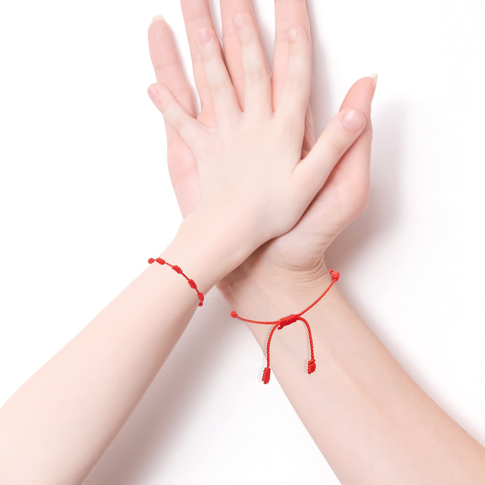 Epakh 50 Pieces Red String Bracelets 7 Knot Braided Bracelet Adjustable Cord Kabbalah Protection Bracelet Handmade Friendship Am