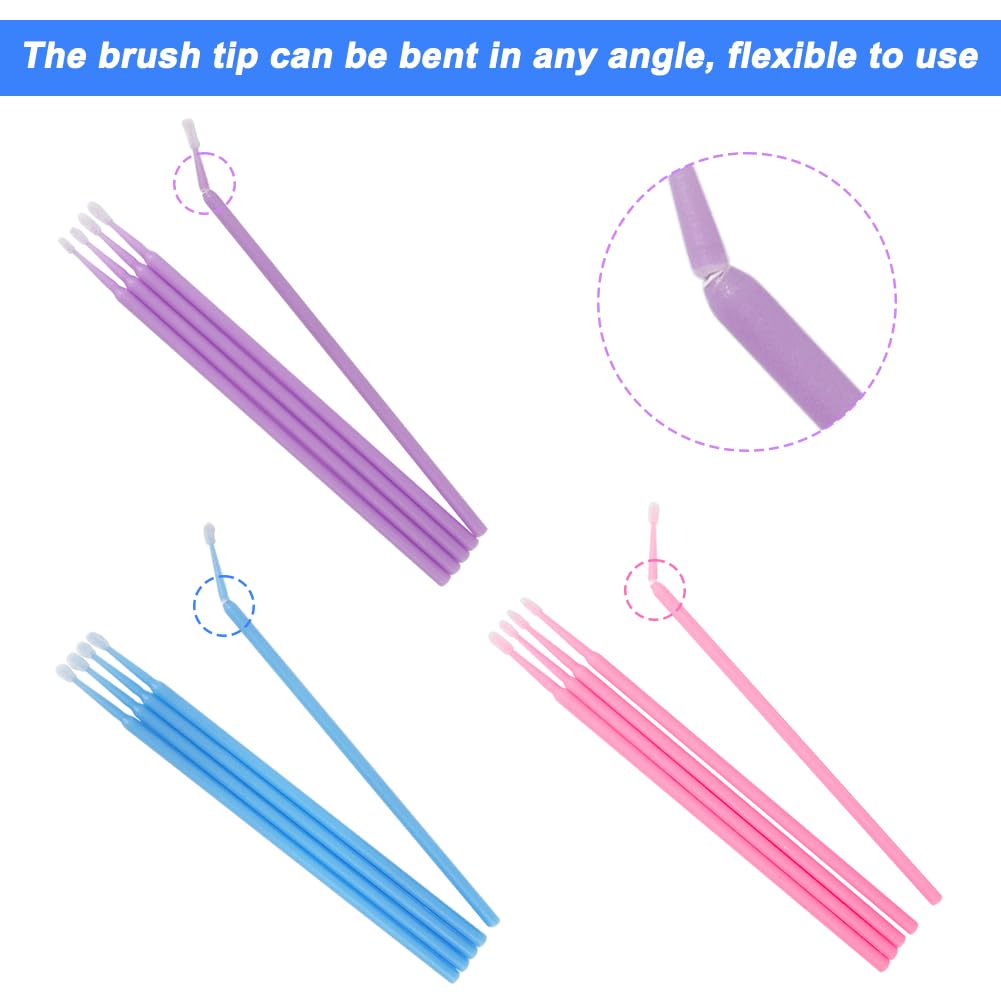 Shintop 300Pcs Micro Applicator Brushes, Disposable Eyelash Extension Brushes For Makeup, Oral And Dental (Purple+Blue+Pink)