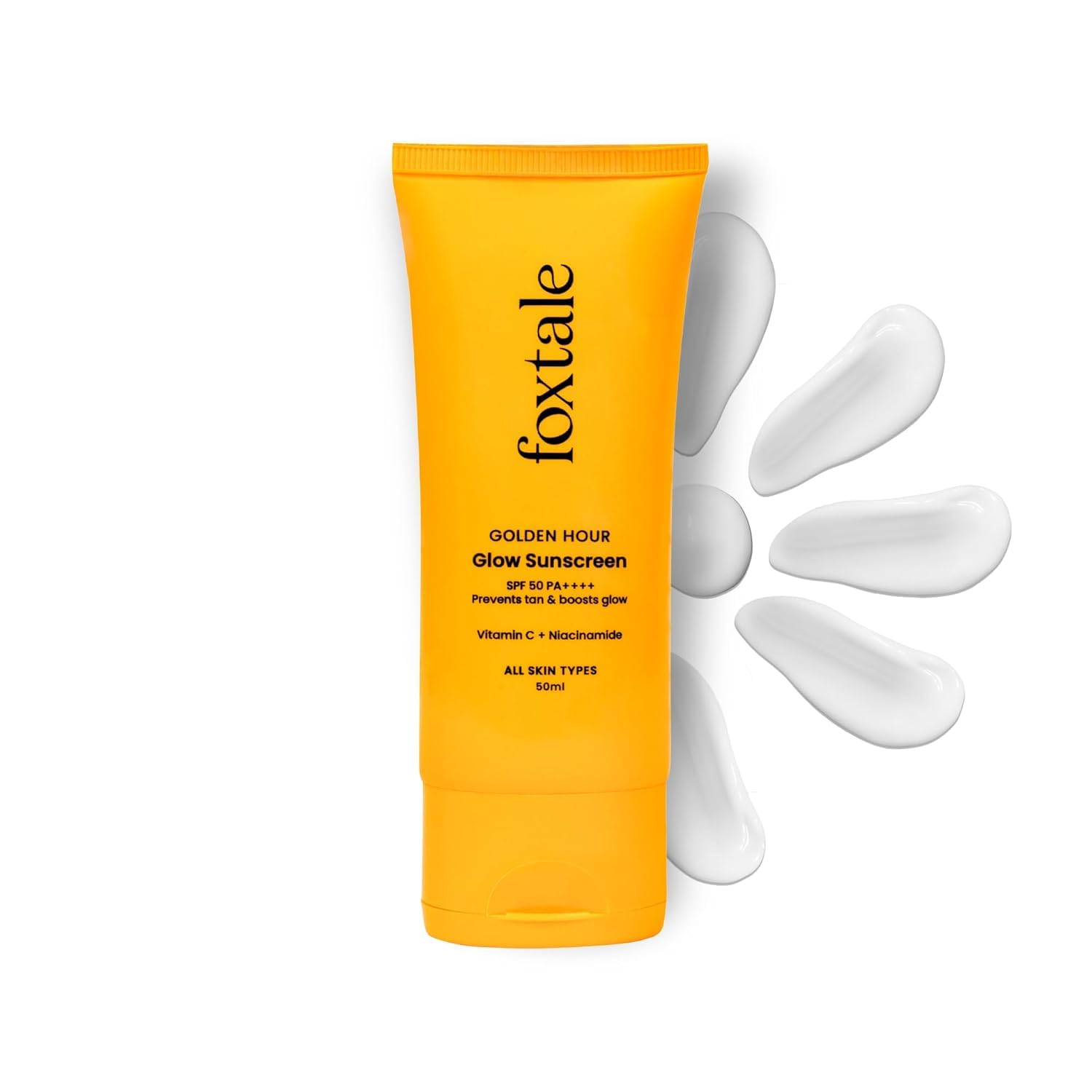 FoxTale Vitamin C & Niacinamide Glow Sunscreen Spf 50 Pa++++, Lightweight, Fast Absorbing, Uva And Uvb Filters, Prevents Tanning