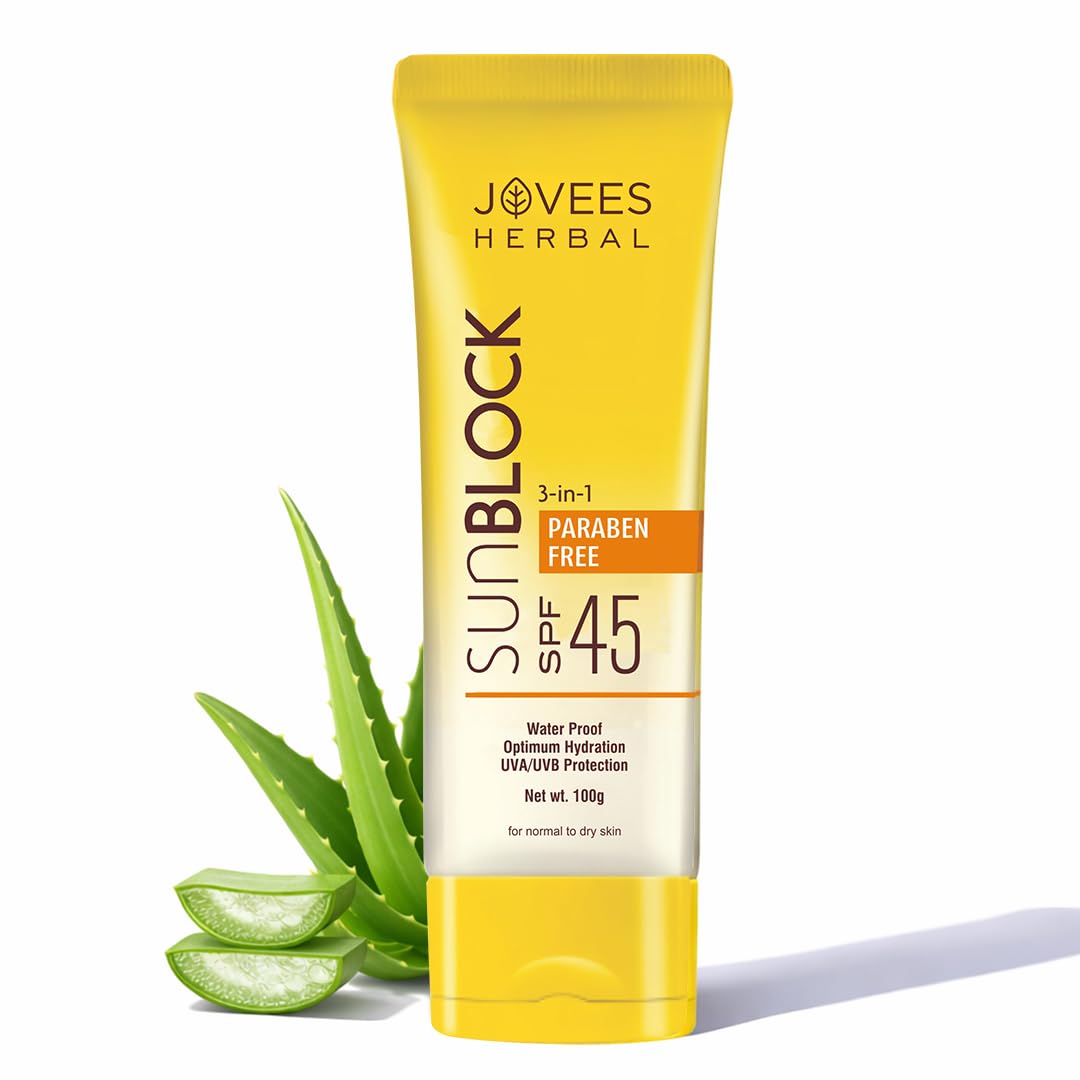 Jovees Herbal Sun Block SPF 45 For Even Toned & Glowing Skin | Suitable For Dry Skin | Sunscreen for UVA/UVB & Blue Light Protec
