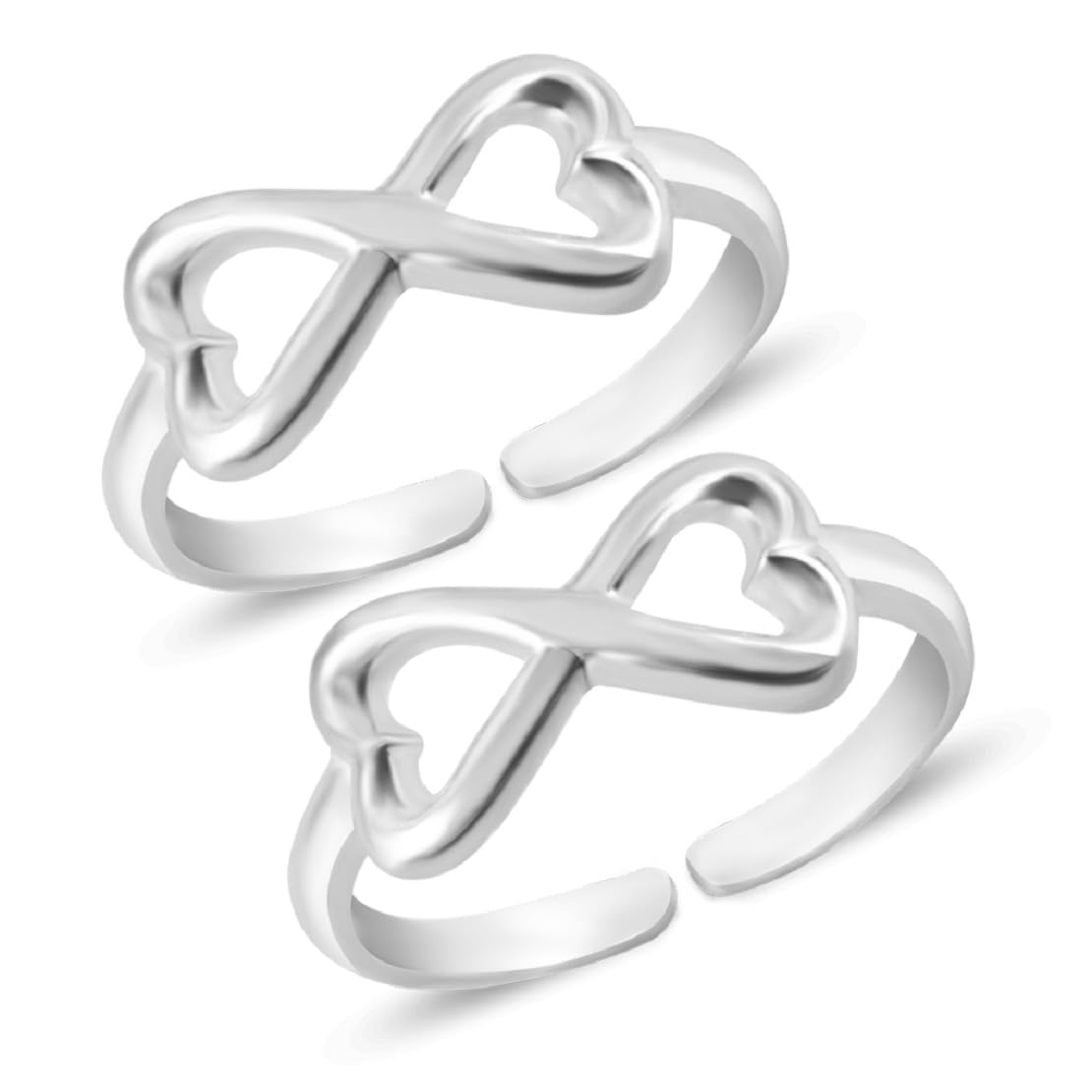 Parnika Mj 925 Infinity Hearts Toe Rings In Pure 92.5 Sterling Silver For Women, Adjustable