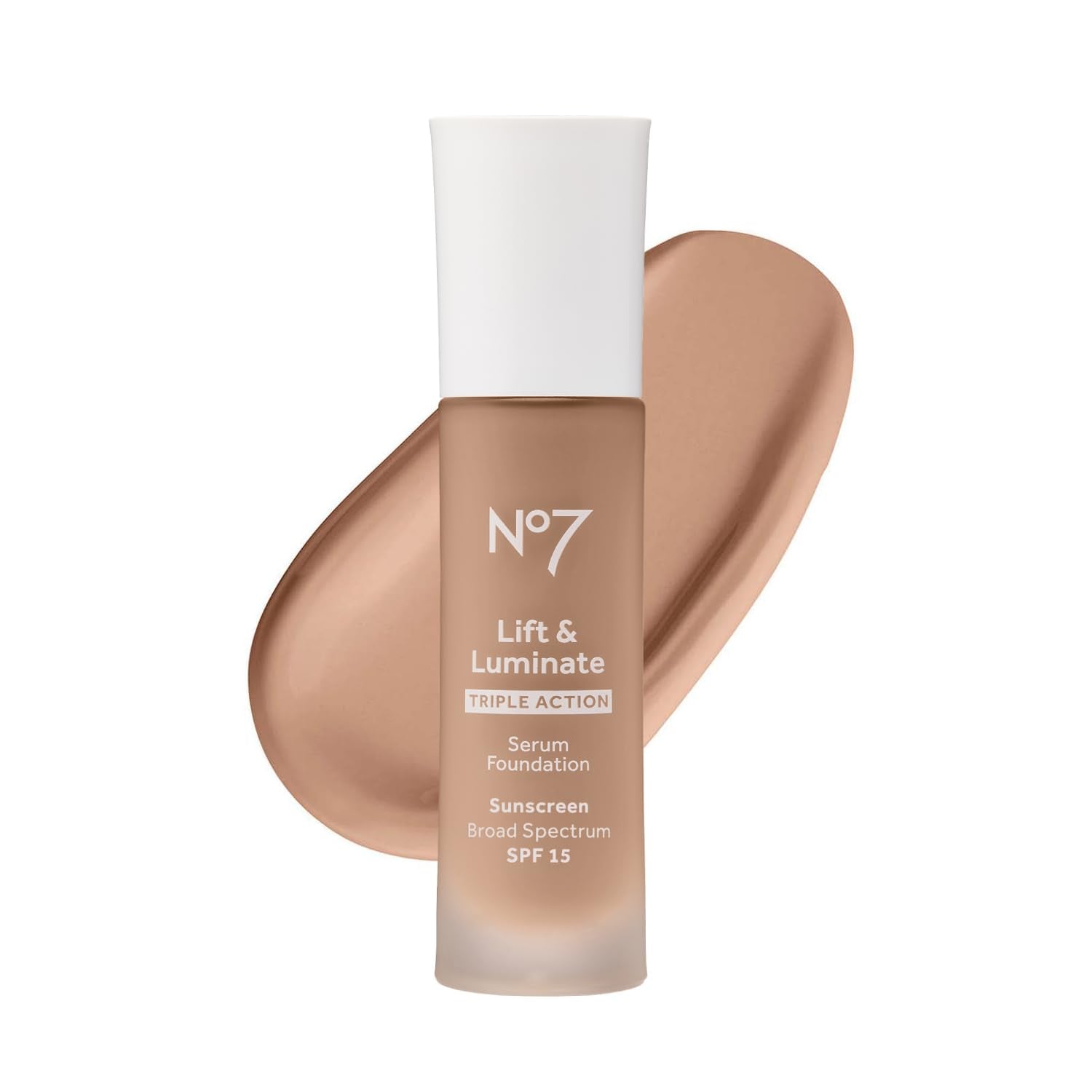 No7 Lift & Luminate Triple Action Serum Foundation - Sandalwood - Liquid Foundation Makeup with SPF 15 for Dewy, Glowy Base - Ra