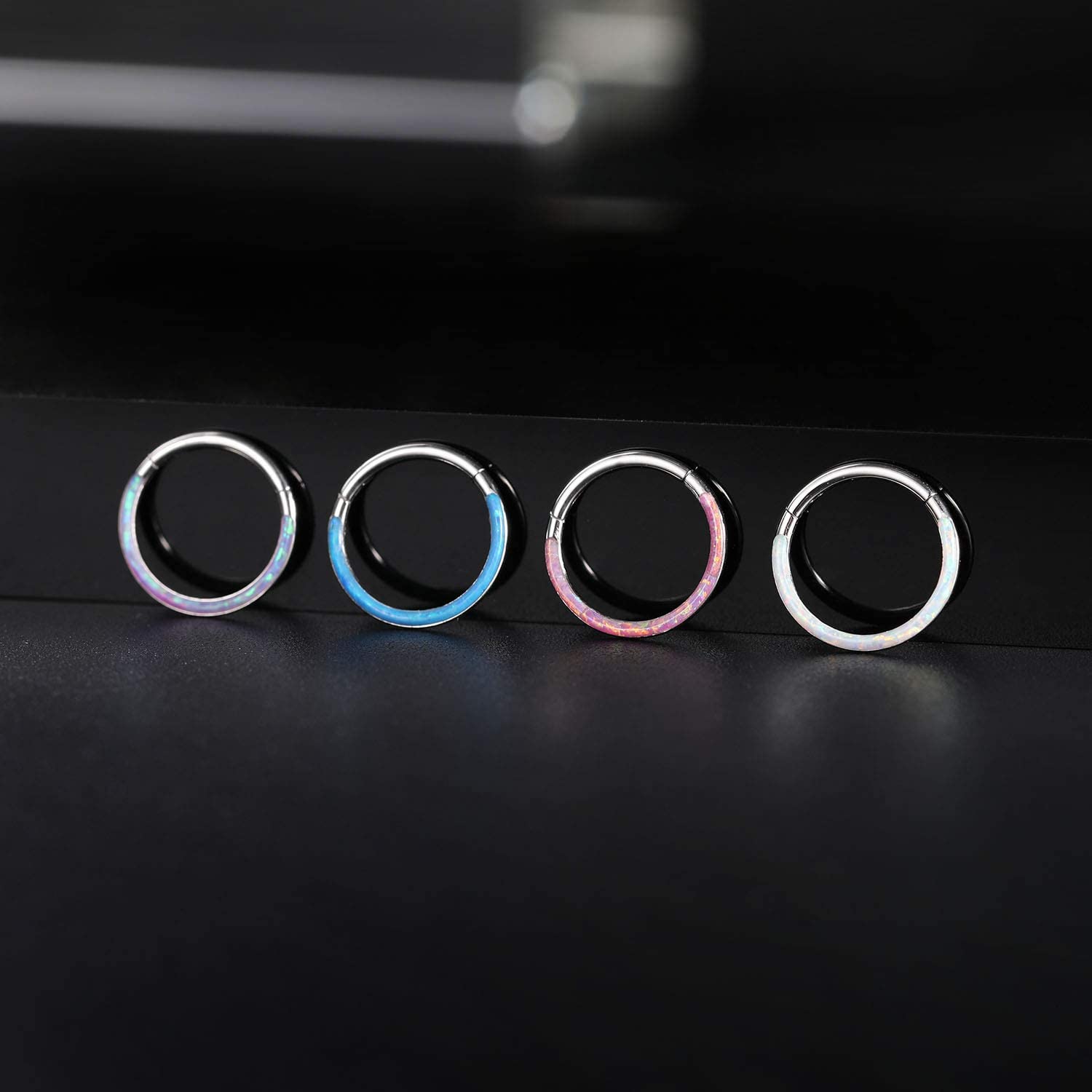 14G Septum Jewelry Purple Opal Septum Rings Silver Daith Earrings Surgical Steel Conch Hoop Earrings Seamless Nose Ring Hoops Se