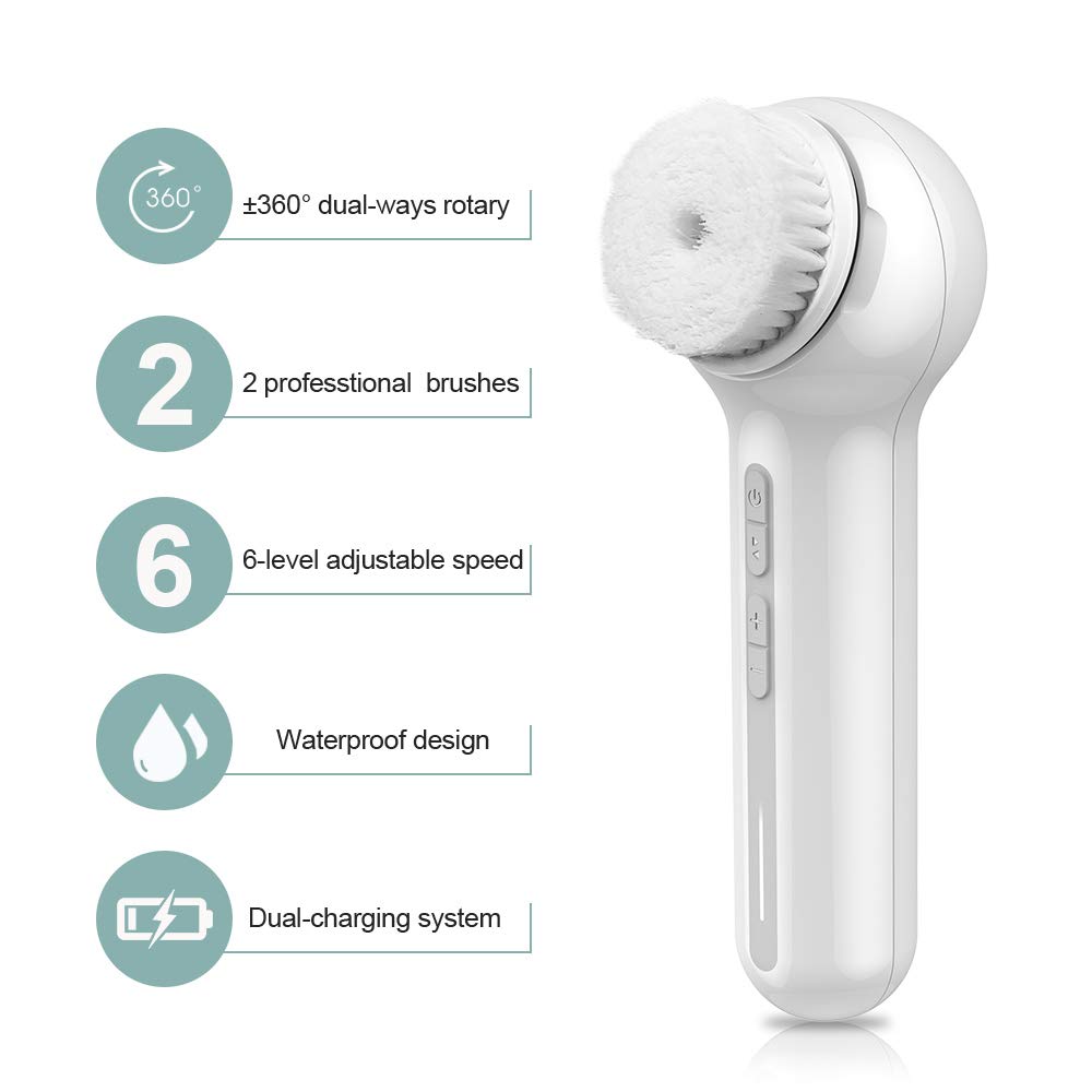 TOUCHBeauty Professional 3IN1 Facial Brush Set, Advanced 360 Spin Cleansing Brush & Bamboo Charcoal Brush, Dual-charging System