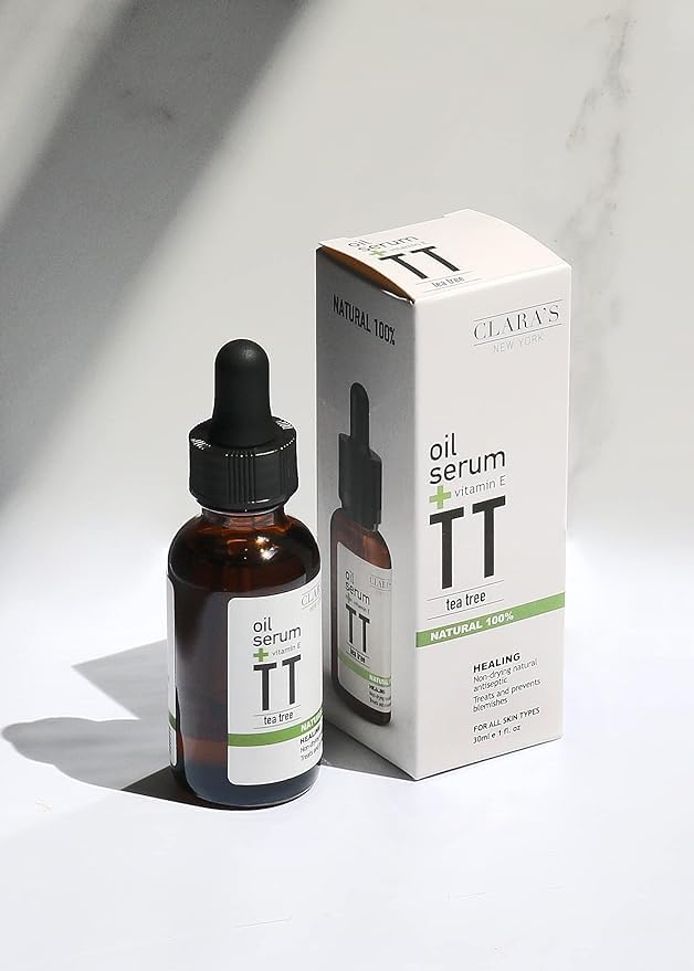 Clara'S New York 100% Natural Tea Tree Facial Oil Serum With Vitamin E For Clearing Acne, Breakout, Pimple And Calming Redness,