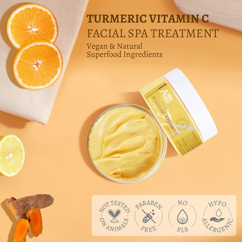 ANAIRUI Turmeric Vitamin C Clay Mask for Dark Spots, Vitamin C Clay Facial Mask for Blackheads, Pores, Wrinkles, Fine Lines, Hyd