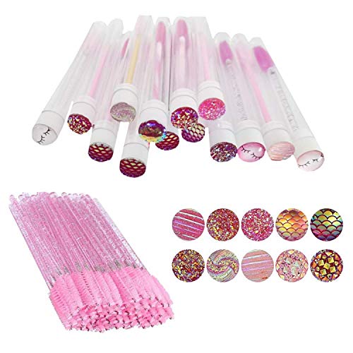 60 Pcs Pink Lash Disposable Mascara Brushes Diamond Eyelash Spoolies Makeup Brush Mascara Wand in Sanitary Tube Lash Supplies