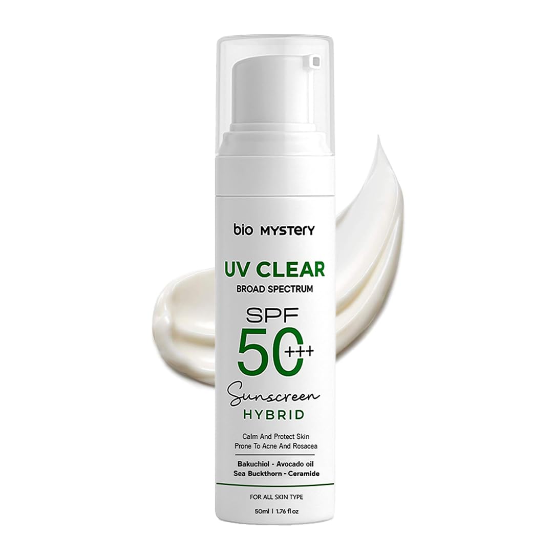 Bio Mystery Clear Face Sunscreen Lotion for AcneProne Skin | Hybrid Broad Spectrum SPF 50+++ | Lightweight, NonGreasy & Matte 