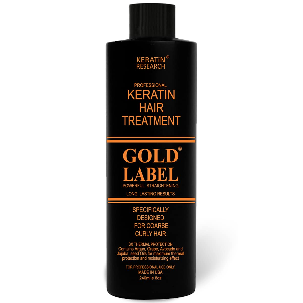 Gold Label Brazilian Keratin Hair Treatment Straightening works on All Hair Types Incl Coarse Thick Dry Frizzy Curly Bleached Do