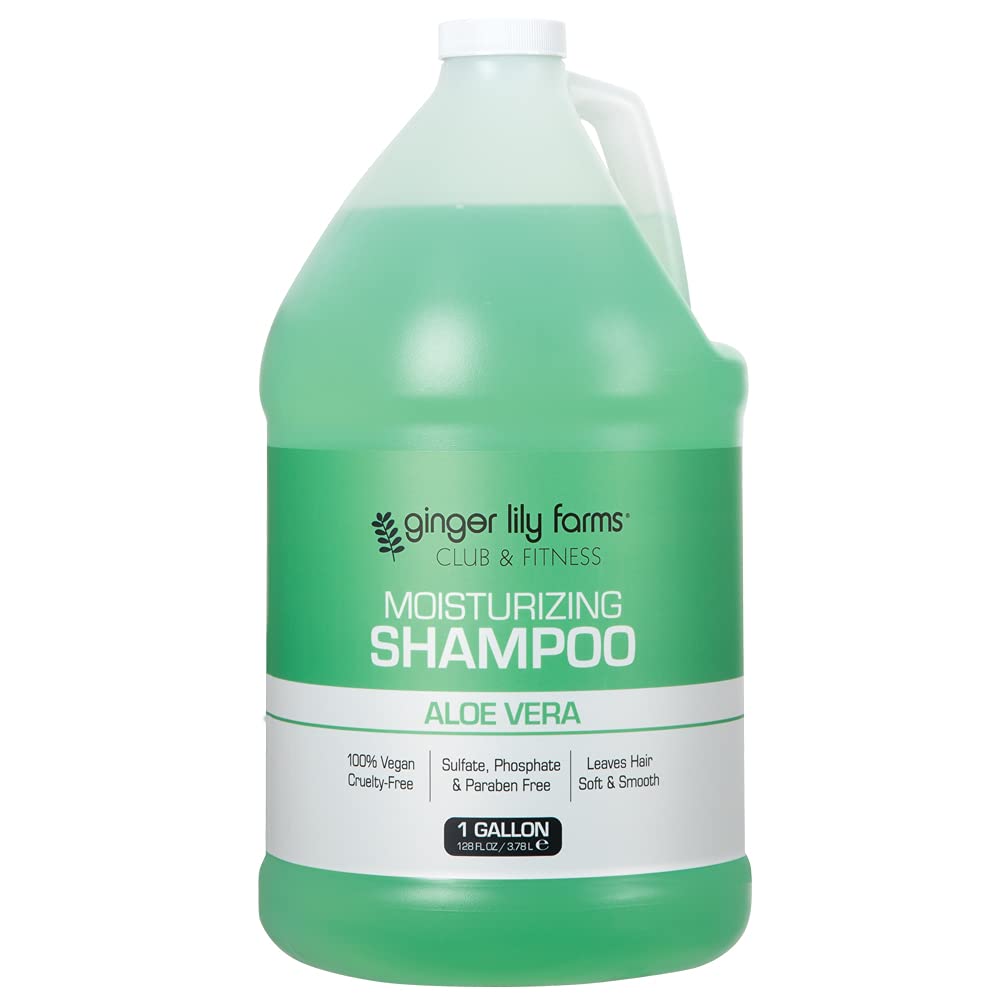 Ginger Lily Farms Club & Fitness Moisturizing Shampoo for All Hair Types, 100% Vegan & Cruelty-Free, Aloe Vera Scent, 1 Gallon R