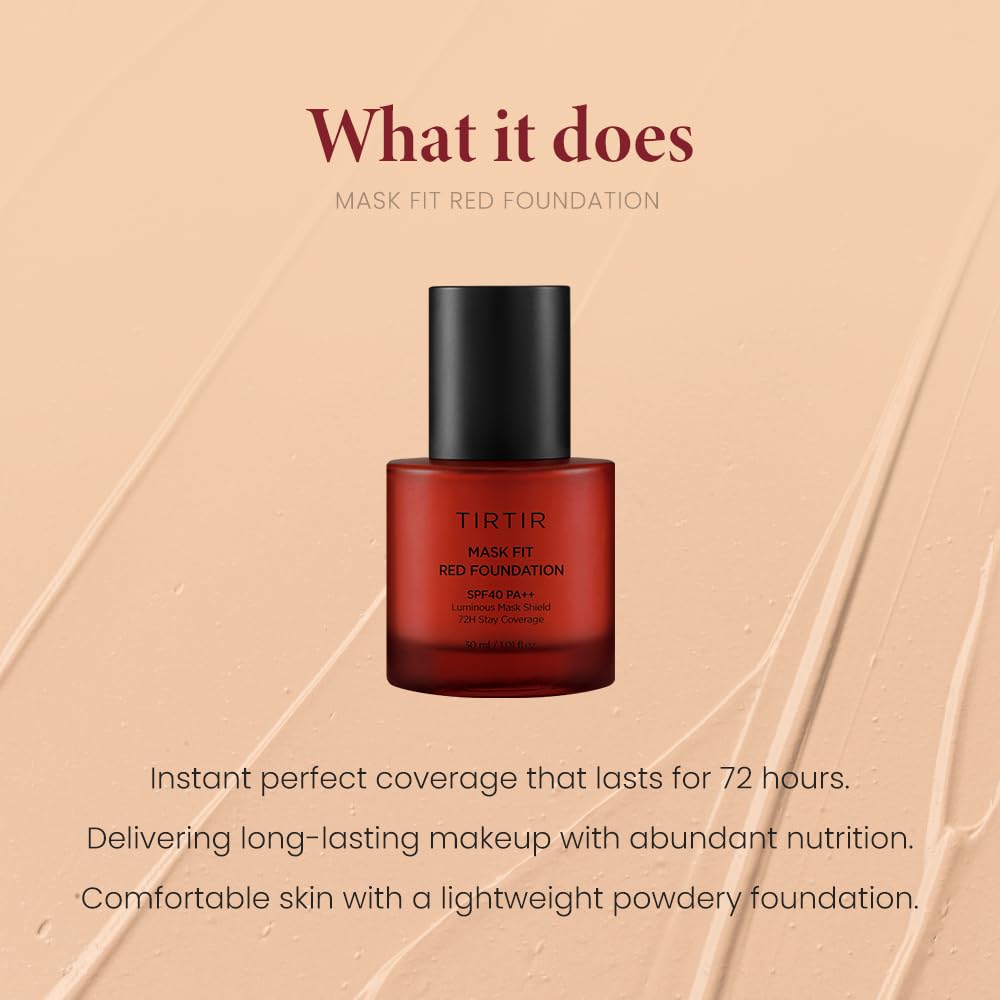Tirtir Mask Fit Red Foundation | High Coverage, Long-Lasting, Lightweight, Buildable Coverage, Radiant Semi-Matte Finish, All Sk