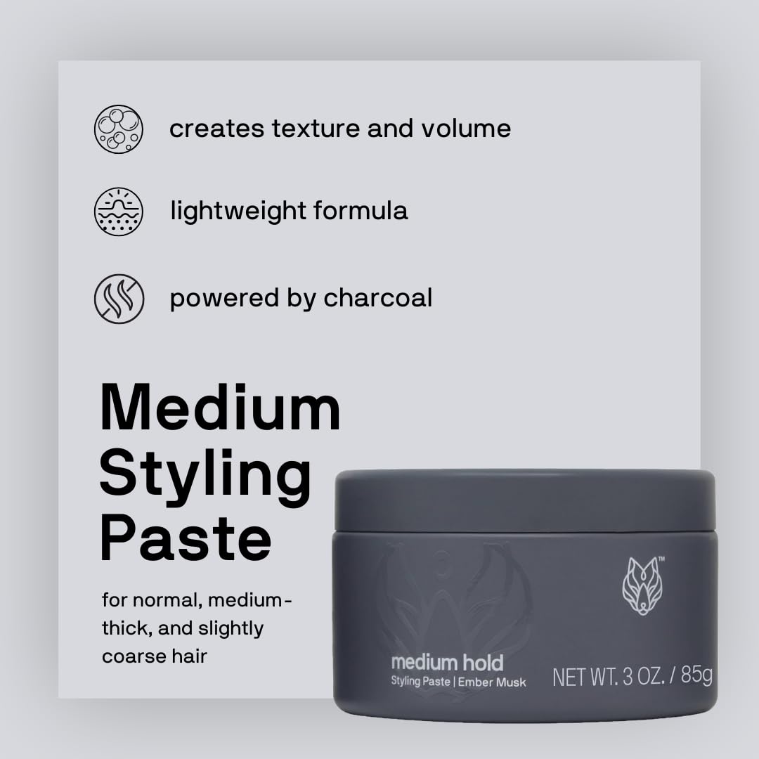 Black Wolf Hair Styling Paste For Men, Medium Hold - Water Based Hair Styling Product For All Hair Styles & Types - Barber Grade