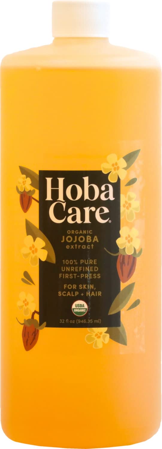 HobaCare Organic Jojoba Oil  100% Pure, Unrefined Jojoba Oil for Skin & Nails  Moisturizing Body Oil for Dry Skin  Natural Jo