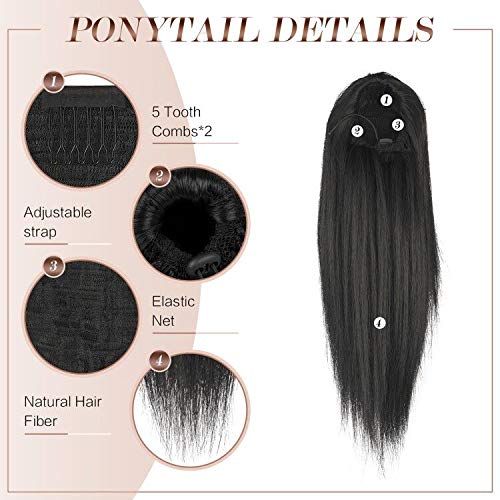 Feshfen Straight Ponytail Extensions Long Drawstring Synthetic Pony Tail Hairpieces Natural Clip In Ponytails Extension For Wome