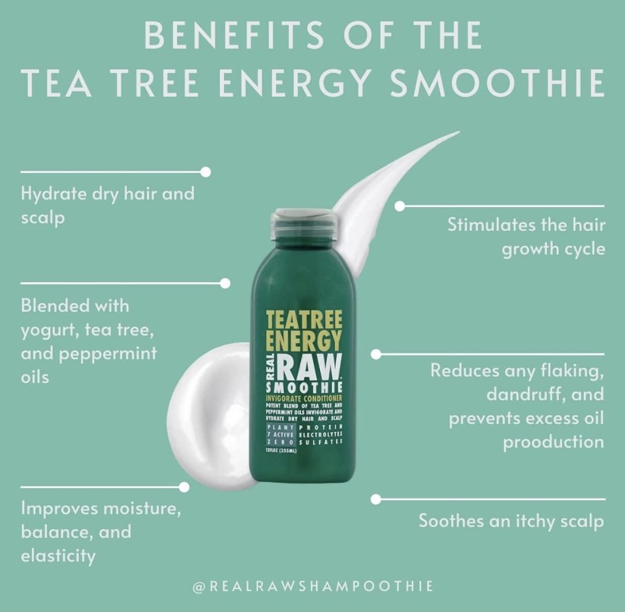 Real Raw Tea Tree Shampoo & Conditioner Set - Cleanse, Hydrate + Invigorate - No Water 100% Pure Aloe Juice & Coconut Water - Su