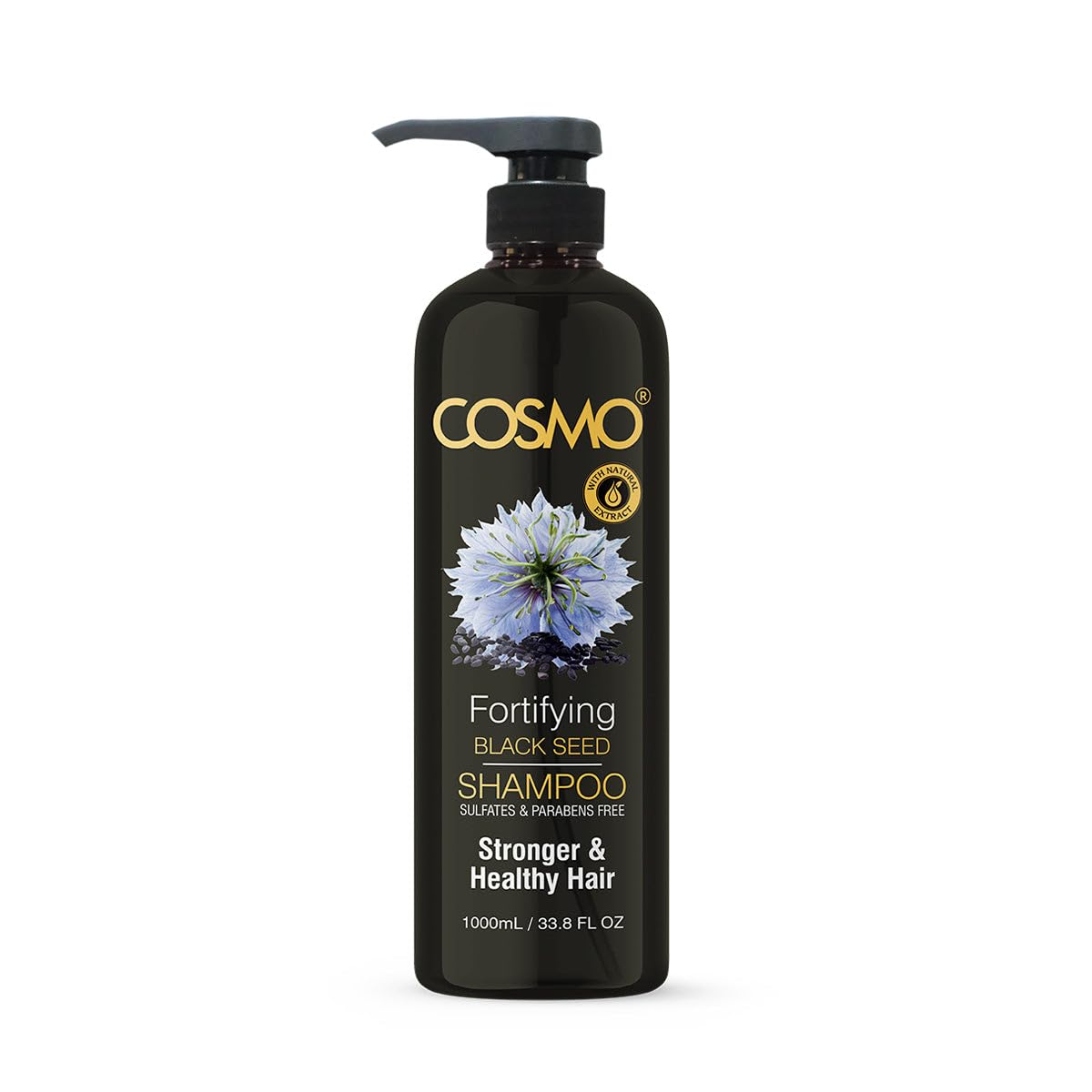 Cosmo Hair Care Fortifying Black Seed Shampoo 1000ml  33.8 fl. Oz, Reduce Hair Fall, Sulfates & Parabens Free, Stronger & Healt
