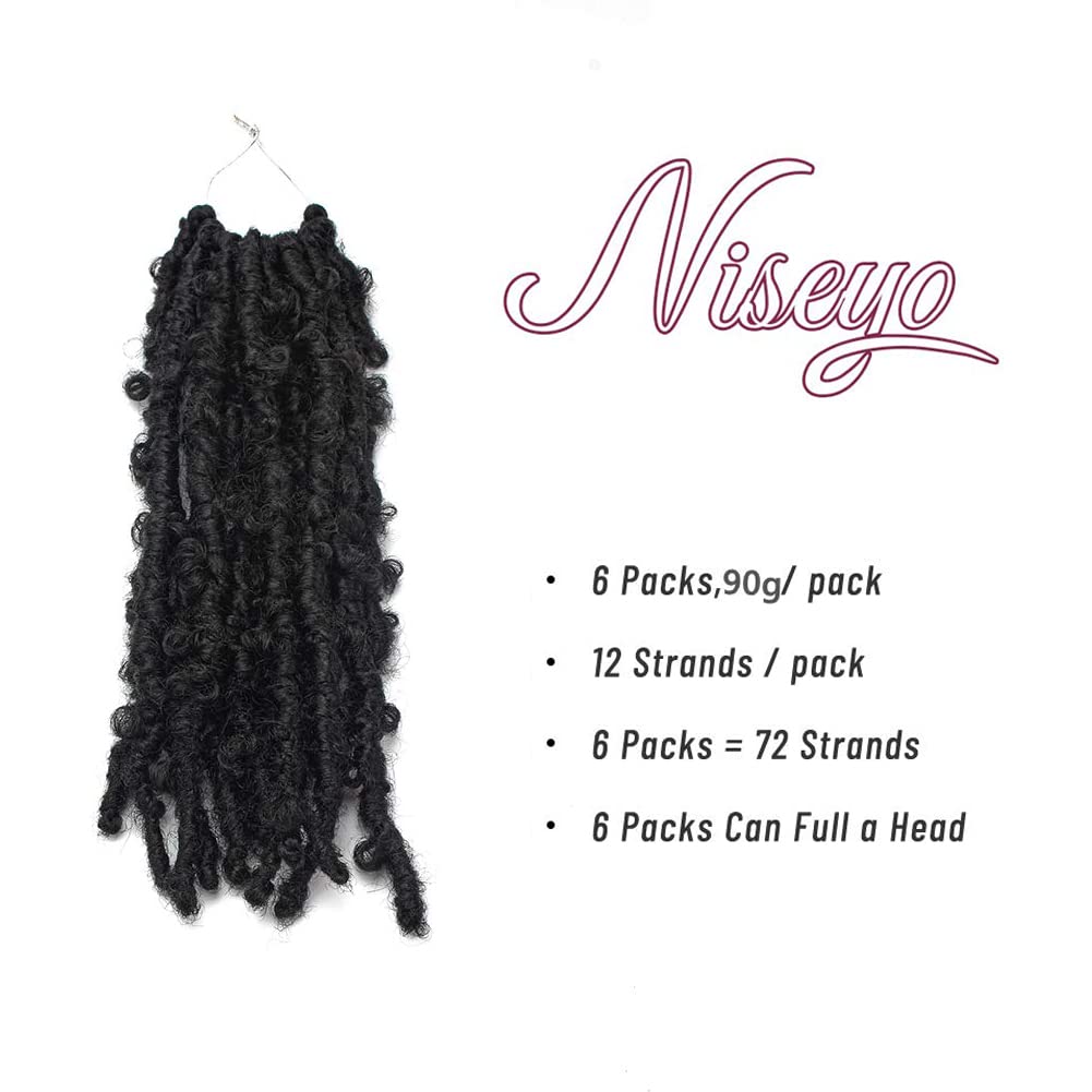 Niseyo 10 Inch Soft Butterfly Locs Crochet Hair 6 Packs Handmade Pre Looped Distressed Faux Locs Crochet Butterfly Braids (10 In