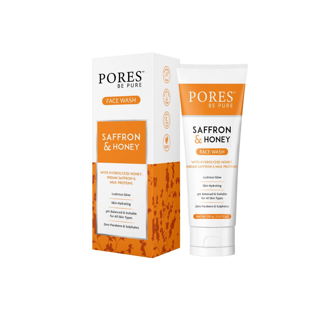 Pores Be Pure Saffron & Honey Face Wash 100 G | Glowing & Brightening Saffron Facewash For Men & Women | Non-Drying Daily Face C