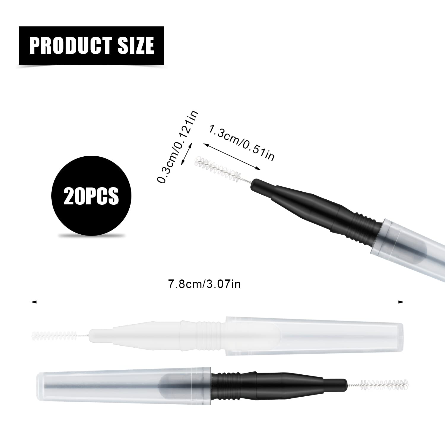 20pcs Micro Eyebrow Brush with Cap, Micro Brow Lamination Brush Multifunctional Micro False Lashes Mascara Brush Comb Spoolies f
